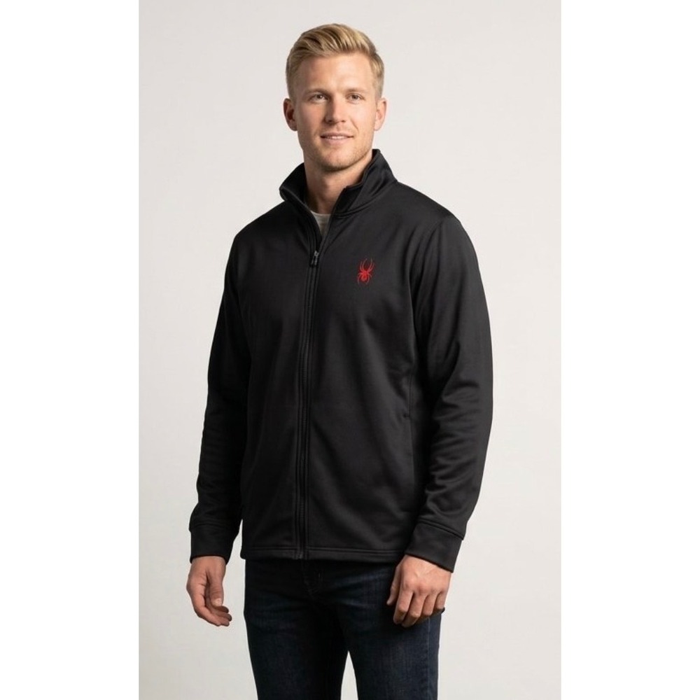 Spyder Mens Full Zip Fleece Lined Performance Jacket Black Red Logo XL